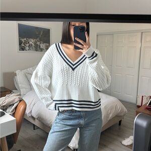 French Connection Varsity-Style V-neck Sweater